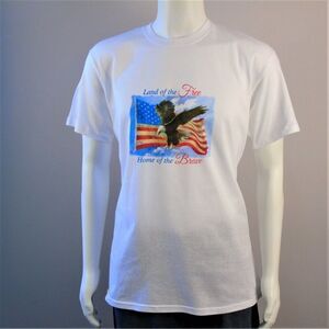 Land of the Free T Shirt Home of the Brave Mens Sz Large White